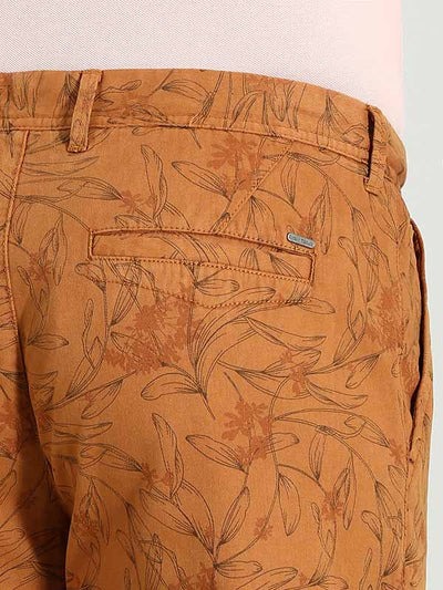 Indian Terrain Men's Slim Fit Tropical Print Light Brown Shorts